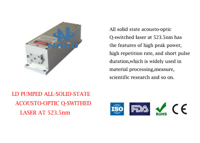 High Peak Power 523.5nm Actively Q-switched Green Laser 1~50uJ/ 1~100mW